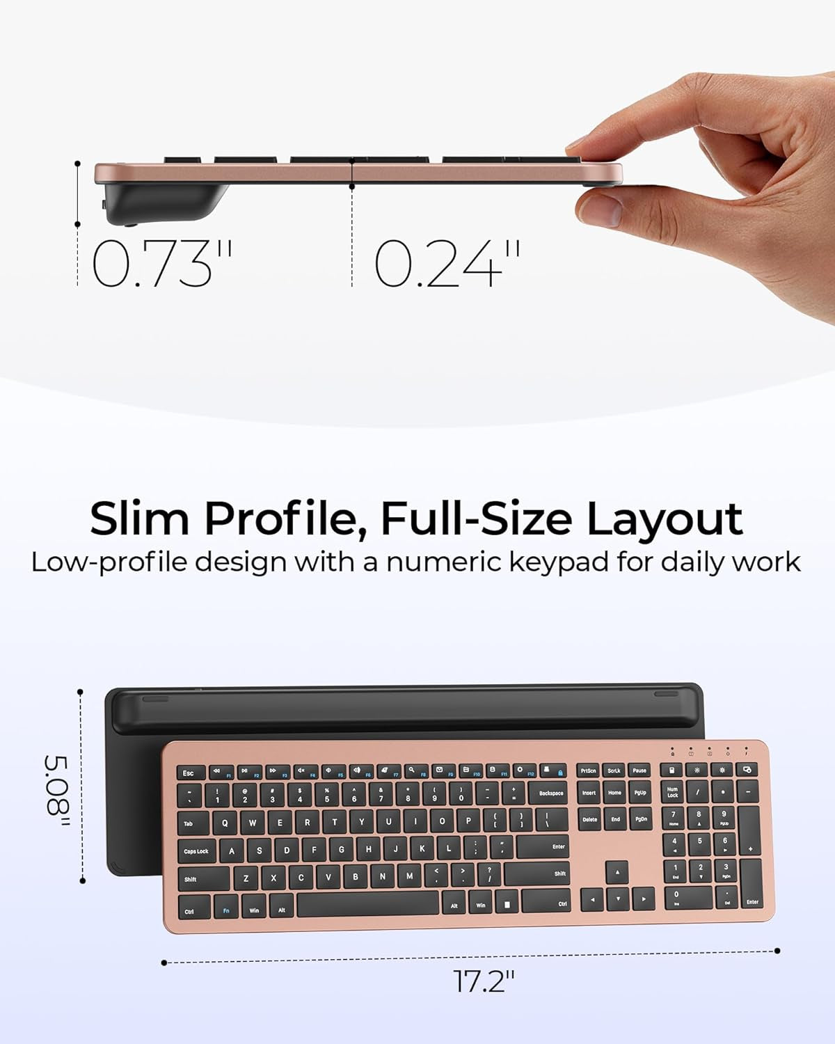 Wireless Keyboard and Mouse Combo, Rechargeable Quiet Keyboard Mouse, Sleek and Ultra Thin Design, Full-Size with Number Pad for Windows, Laptop, PC, Notebook, Desktop- Rose Gold & Black