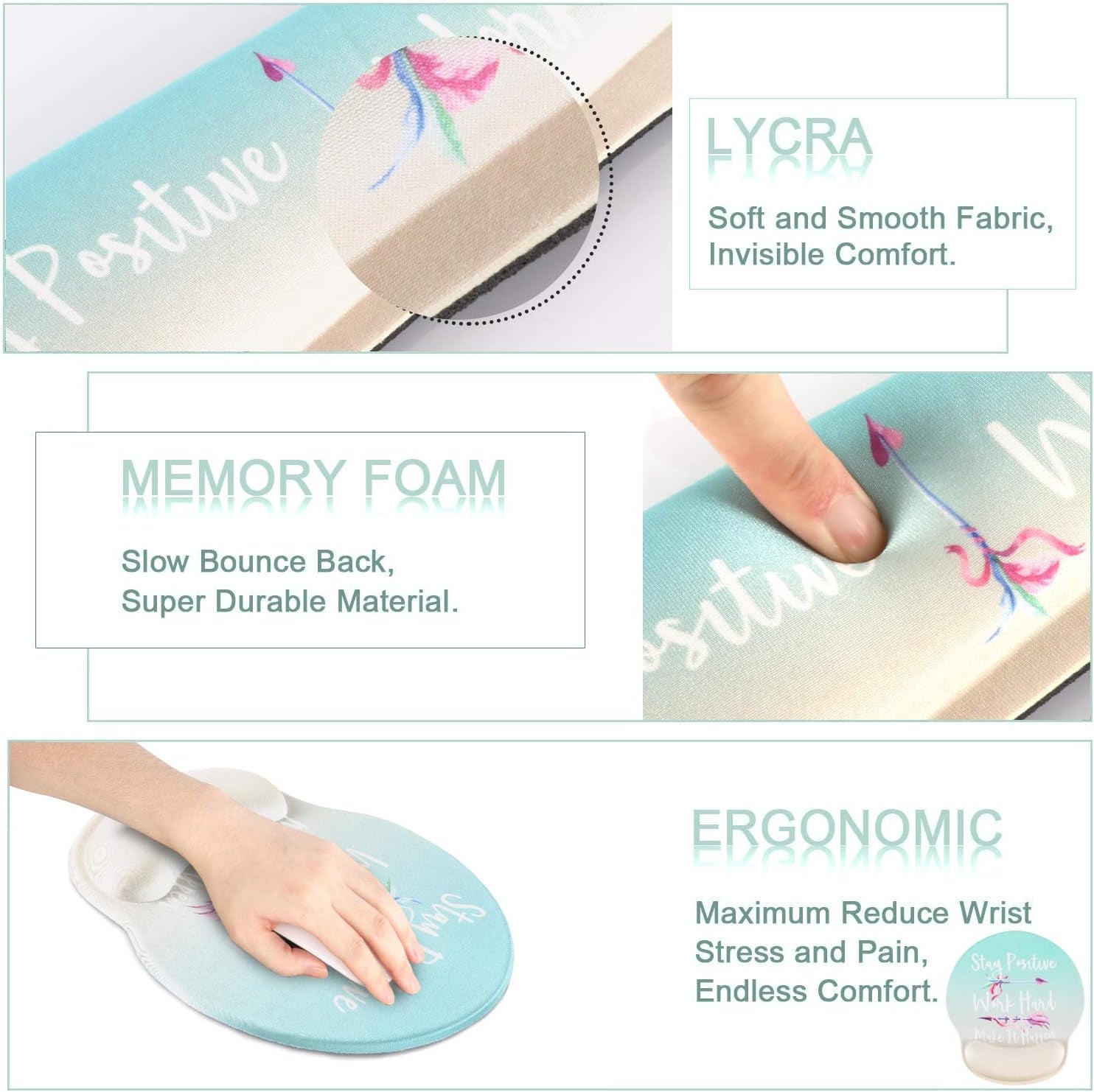 Ergonomic Mouse Pad with Wrist Support and Keyboard Wrist Rest, Memory Foam Design, Non-Slip Rubber Base, Waterproof for Home, Office, and Gaming (Stay Positive)