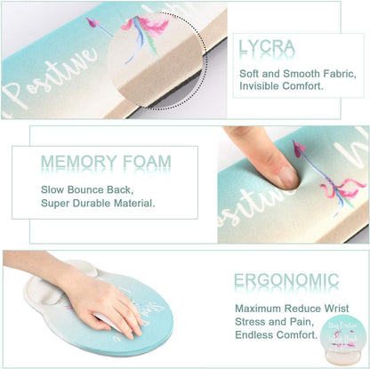 Ergonomic Mouse Pad with Wrist Support and Keyboard Wrist Rest, Memory Foam Design, Non-Slip Rubber Base, Waterproof for Home, Office, and Gaming (Stay Positive)