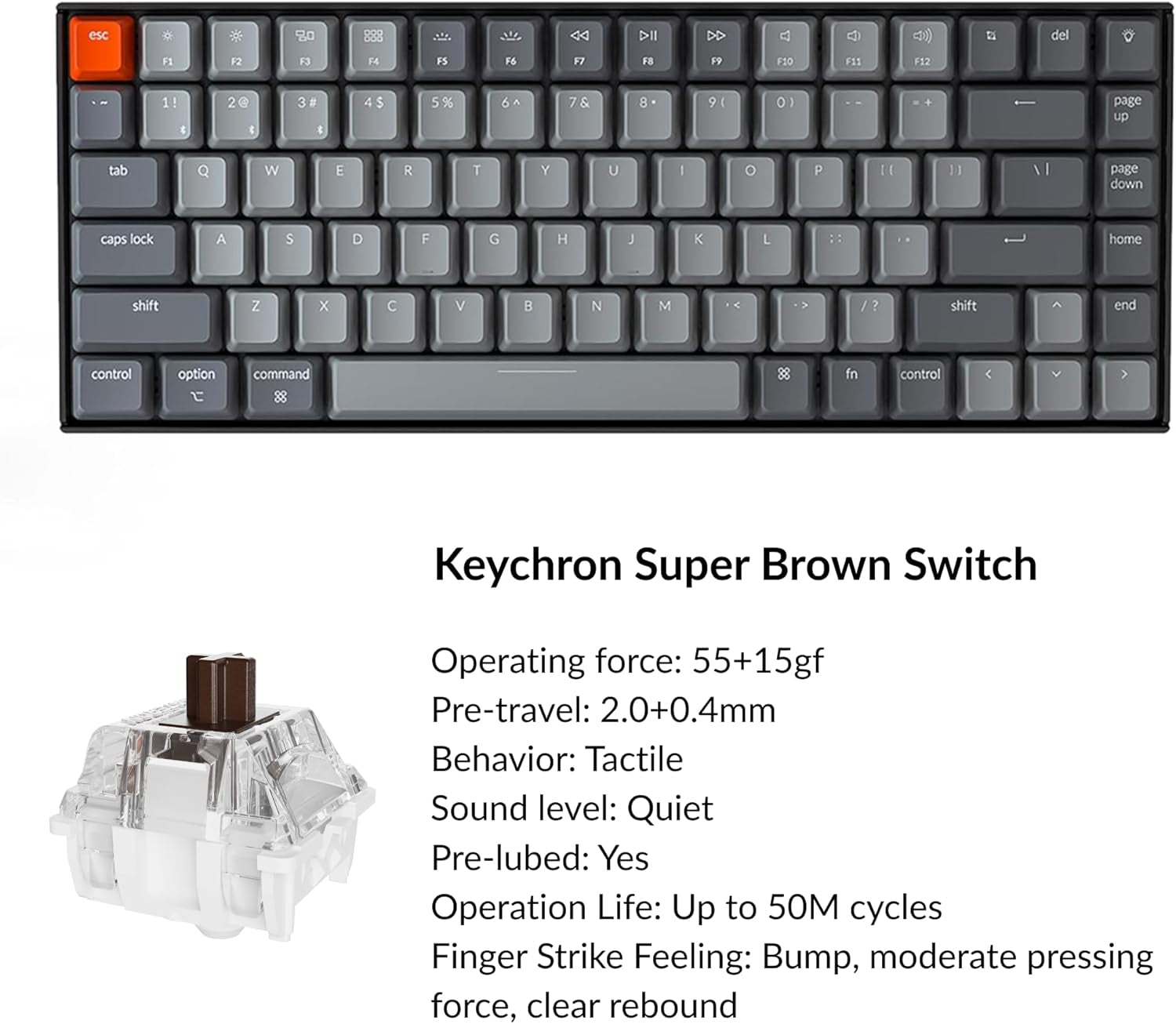 K2 75% Layout RGB Bluetooth Wireless Mechanical Keyboard with Super Brown Switch, Anti-Ghosting, N-Key Rollover - Compact 84 Keys USB Wired Gaming Keyboard for Mac and Windows (Version 2)