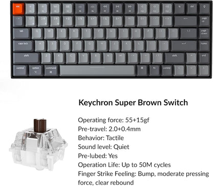 K2 75% Layout RGB Bluetooth Wireless Mechanical Keyboard with Super Brown Switch, Anti-Ghosting, N-Key Rollover - Compact 84 Keys USB Wired Gaming Keyboard for Mac and Windows (Version 2)