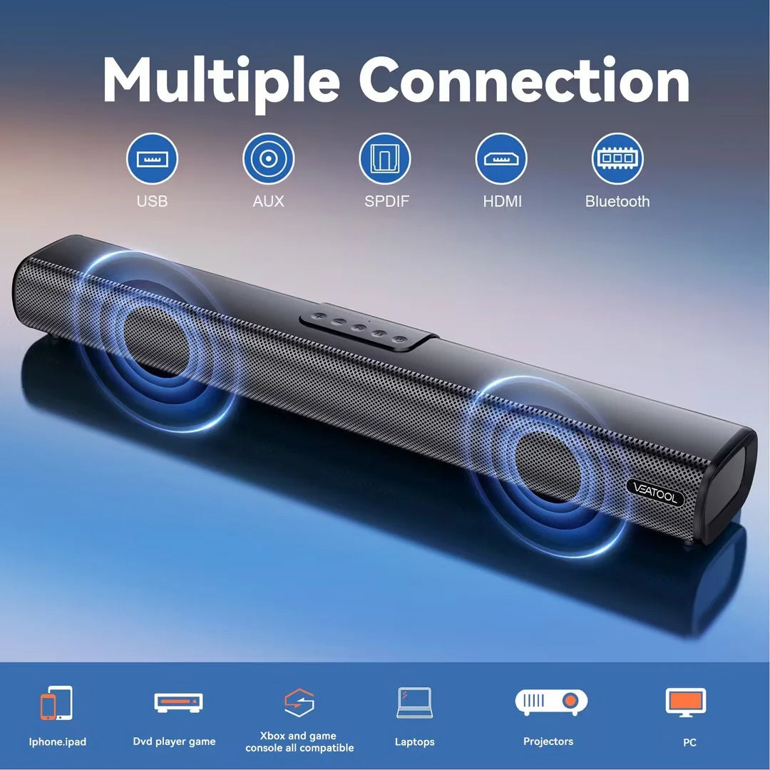 S20L 2.1 Channel Sound Bar with Built-In Subwoofer, 3D Surround Sound System for TV, 50W Home Theater Audio, HDMI ARC, Bluetooth, Optical, RCA, USB & AUX, Wall Mountable