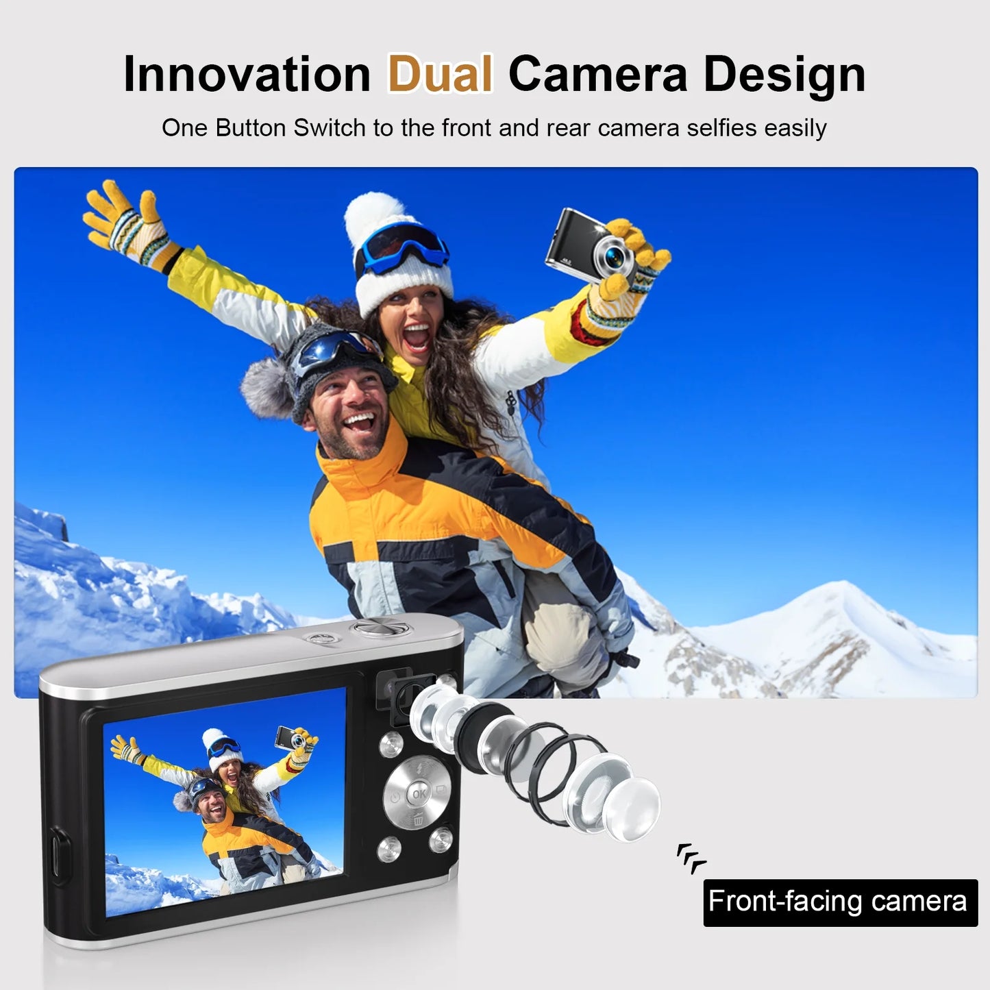 4K Digital Camera with 48MP Autofocus and Dual Lenses for Vlogging - Includes 32GB Memory Card, Black