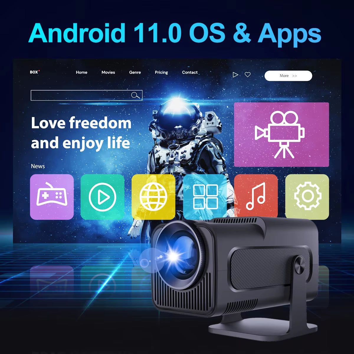 4K Native 1080P Android 11 Projector with 390 ANSI Lumens, Dual WiFi 6, and Bluetooth 5.0 - Upgraded HY320 Portable Outdoor Cinema Projector