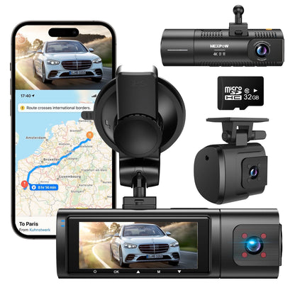 4K+1080P Dash Cam Front and Rear,Dual Dash Camera for Cars, with Built-In GPS, IR Night Vision, 1.47″ IPS Screen, Loop Recording, WDR, 24H Parking Mode