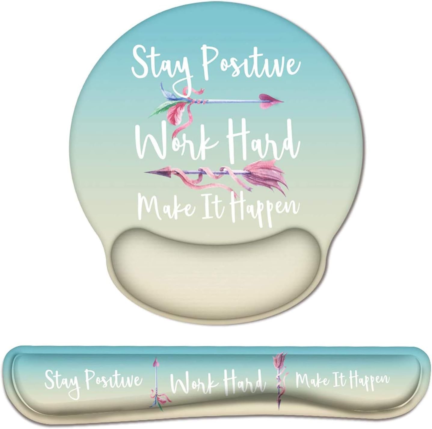 Ergonomic Mouse Pad with Wrist Support and Keyboard Wrist Rest, Memory Foam Design, Non-Slip Rubber Base, Waterproof for Home, Office, and Gaming (Stay Positive)