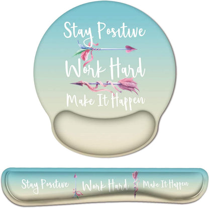 Ergonomic Mouse Pad with Wrist Support and Keyboard Wrist Rest, Memory Foam Design, Non-Slip Rubber Base, Waterproof for Home, Office, and Gaming (Stay Positive)