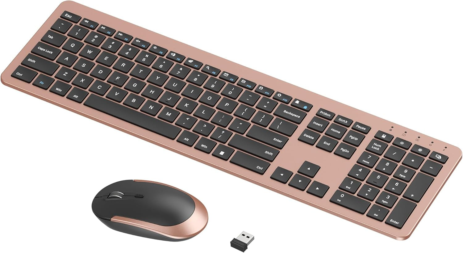 Wireless Keyboard and Mouse Combo, Rechargeable Quiet Keyboard Mouse, Sleek and Ultra Thin Design, Full-Size with Number Pad for Windows, Laptop, PC, Notebook, Desktop- Rose Gold & Black