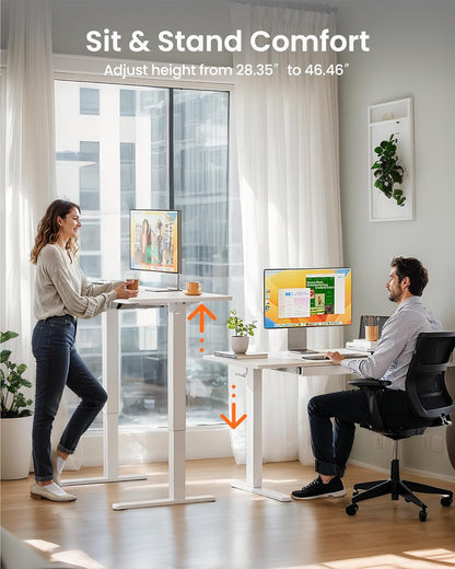 Adjustable Height Electric Standing Desk, 48" x 24" with Drawers and 4 Memory Settings, Ideal for Home Office and Computer Workstation, White Finish