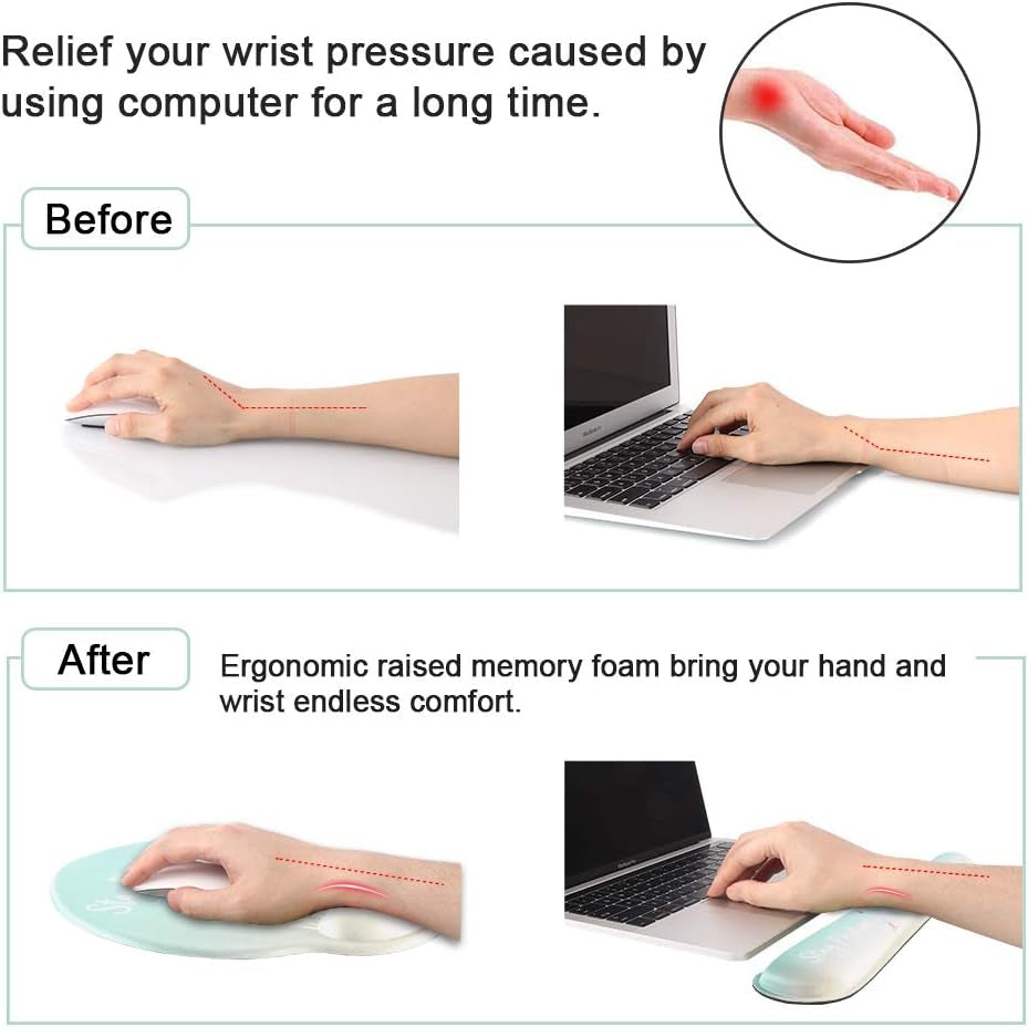 Ergonomic Mouse Pad with Wrist Support and Keyboard Wrist Rest, Memory Foam Design, Non-Slip Rubber Base, Waterproof for Home, Office, and Gaming (Stay Positive)