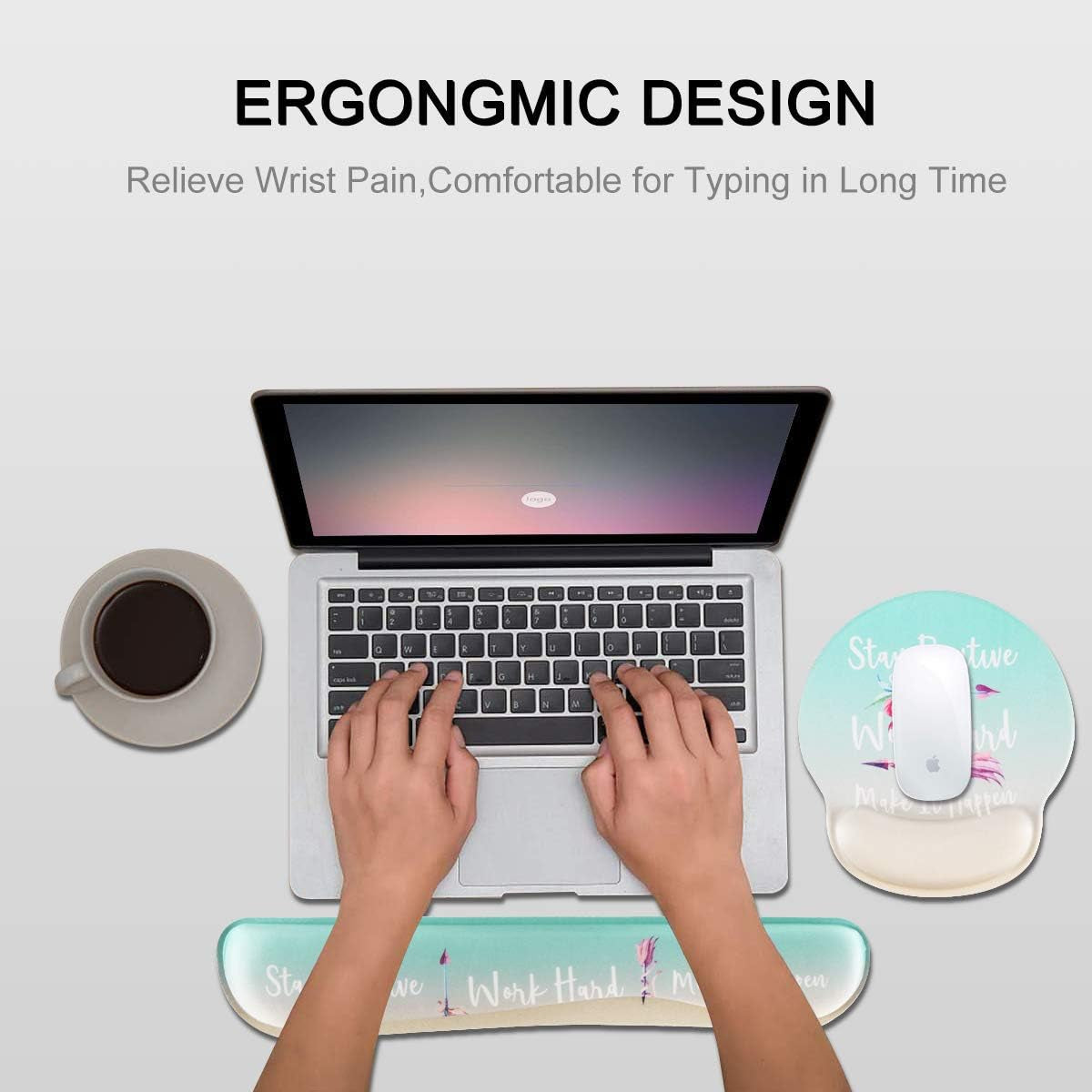 Ergonomic Mouse Pad with Wrist Support and Keyboard Wrist Rest, Memory Foam Design, Non-Slip Rubber Base, Waterproof for Home, Office, and Gaming (Stay Positive)