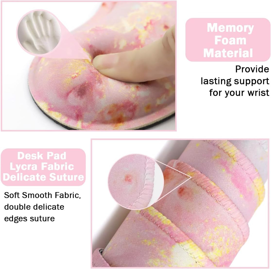 Extended Keyboard and Mouse Pad Set with Ergonomic Wrist Rest Support, Memory Foam Design, 3-Piece Desk Pad Set (35.4×15.7 In) for Home Office, Study, and Gaming - Pink Gold Marble