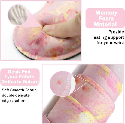 Extended Keyboard and Mouse Pad Set with Ergonomic Wrist Rest Support, Memory Foam Design, 3-Piece Desk Pad Set (35.4×15.7 In) for Home Office, Study, and Gaming - Pink Gold Marble