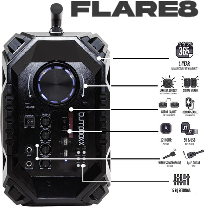 Bluetooth Portable Speaker Boombox Flare8 NYC Graffiti | Retro Boombox with Bluetooth Speaker | Rechargeable Lithium Battery | Includes Wireless Microphone, Carrying Strap & Remote Control