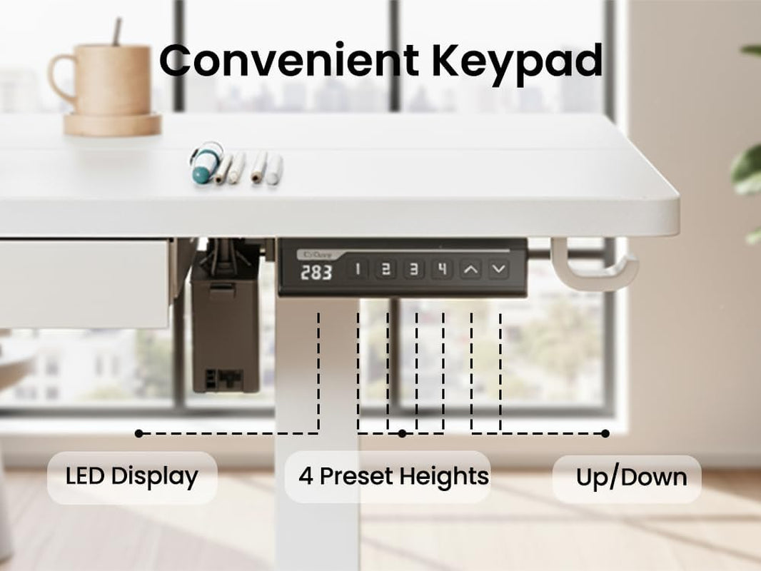 Adjustable Height Electric Standing Desk, 48" x 24" with Drawers and 4 Memory Settings, Ideal for Home Office and Computer Workstation, White Finish